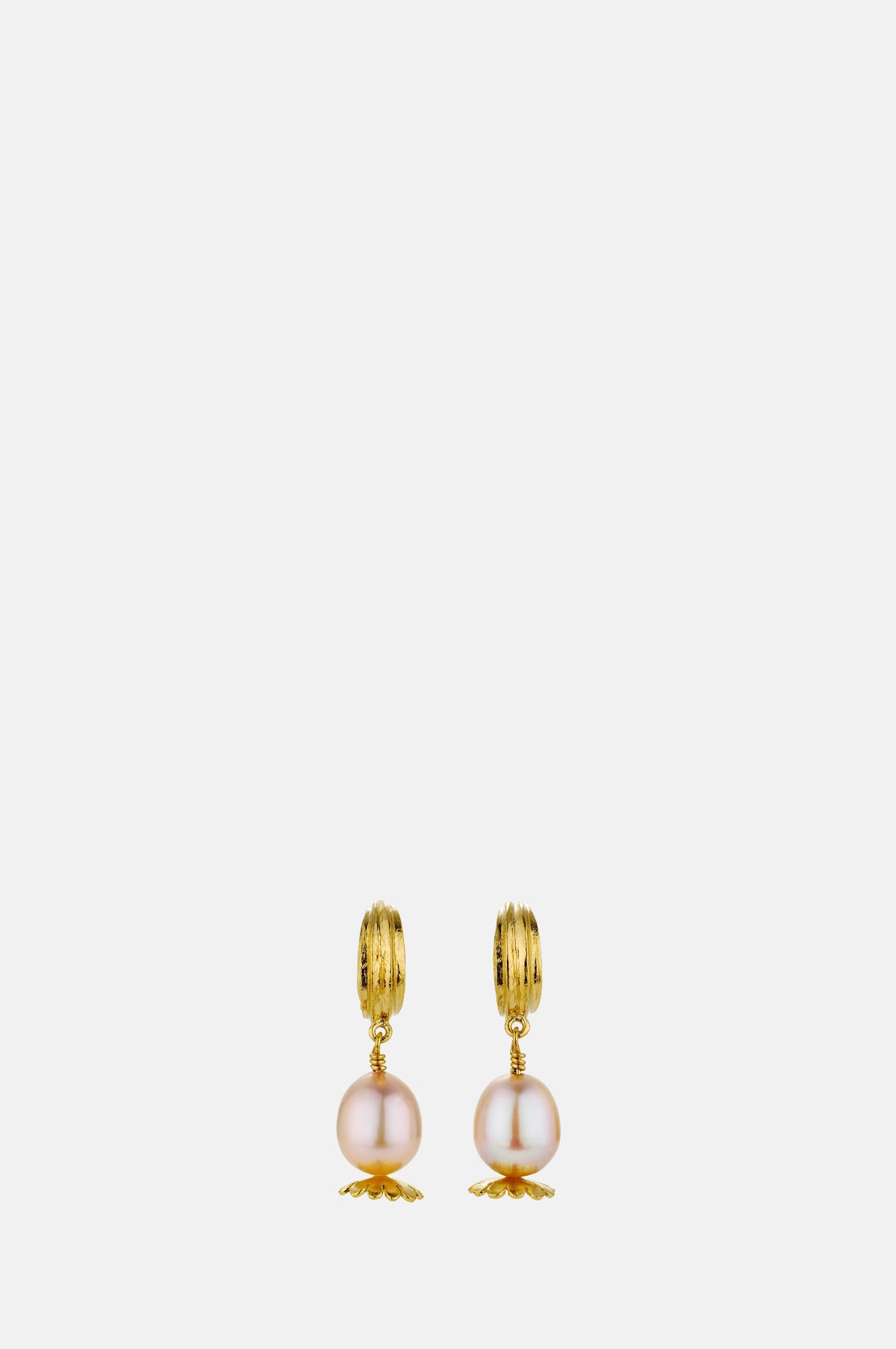 Kissing Seed Head Huggie Hoop Pink Pearl Earrings Gold Plate