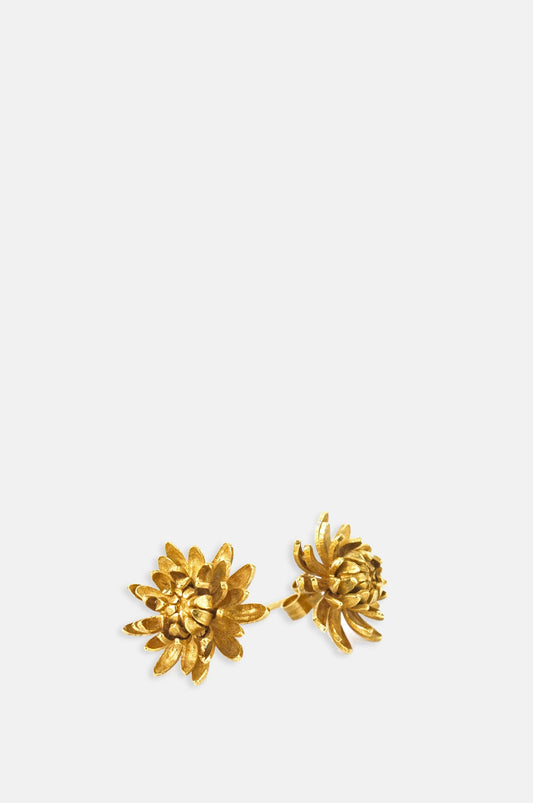 Chrysanthemum Flower Stud Earrings Gold