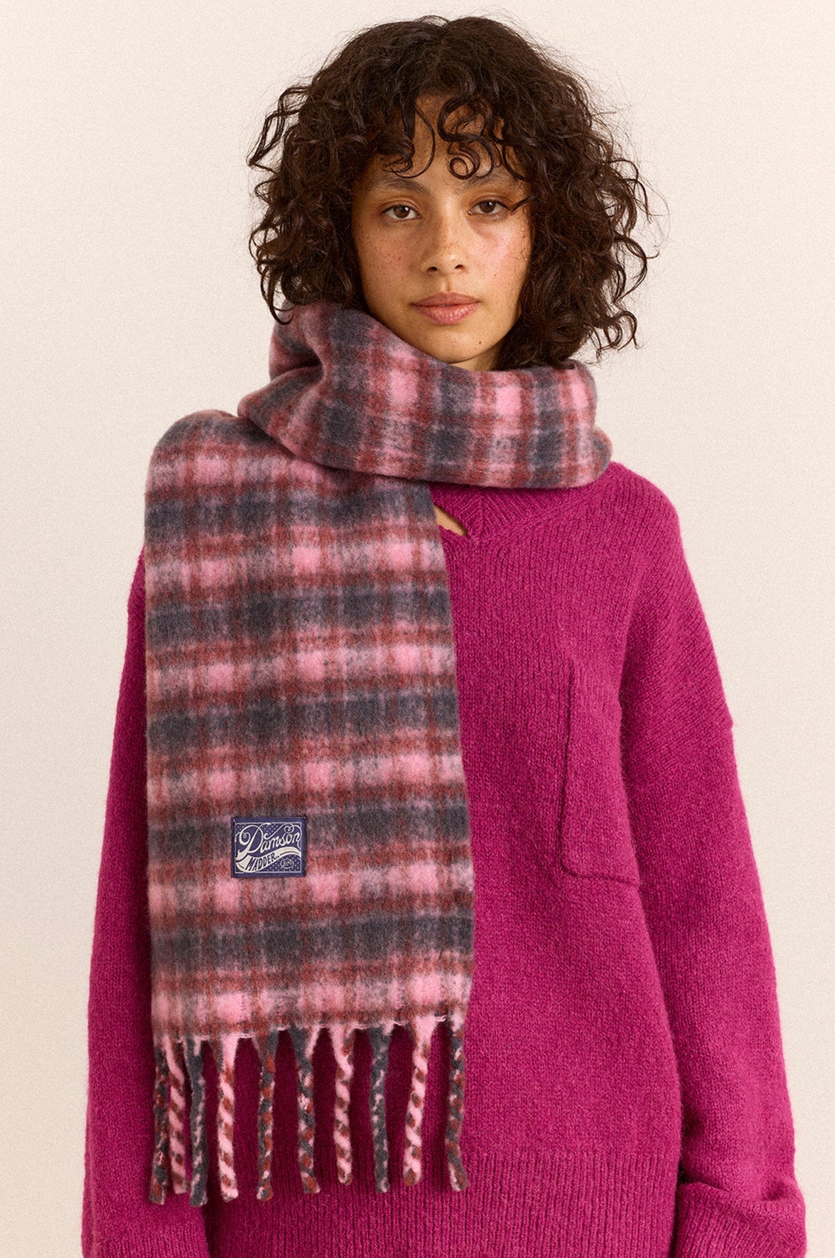 Brushed Fluffy Scarf Magenta Check