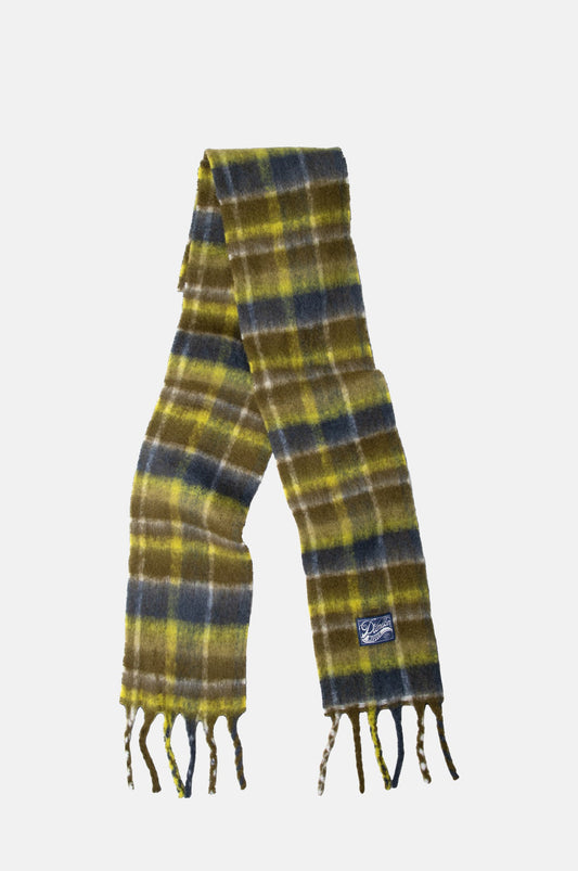 Brushed Fluffy Slim Scarf Lark Green Check