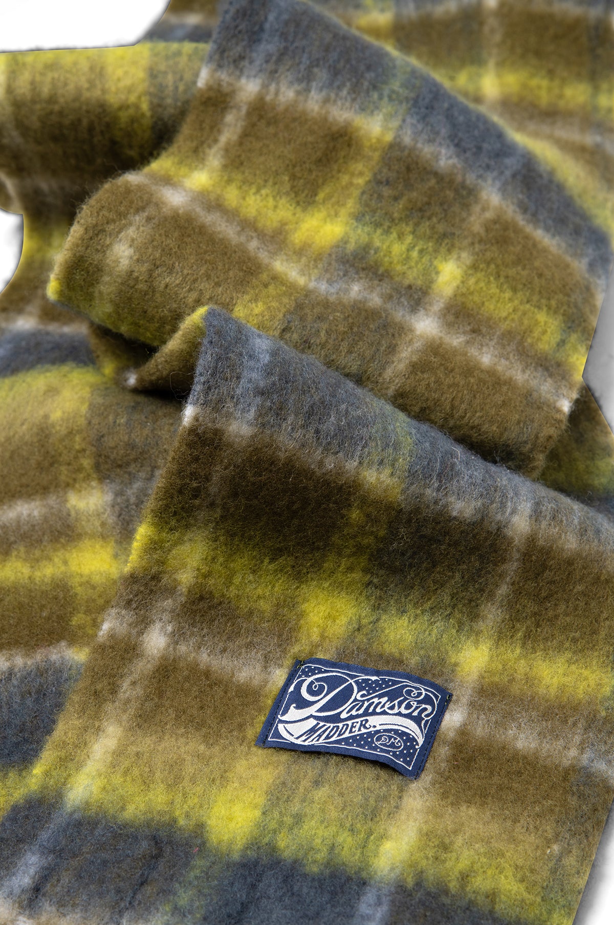 Brushed Fluffy Slim Scarf Lark Green Check