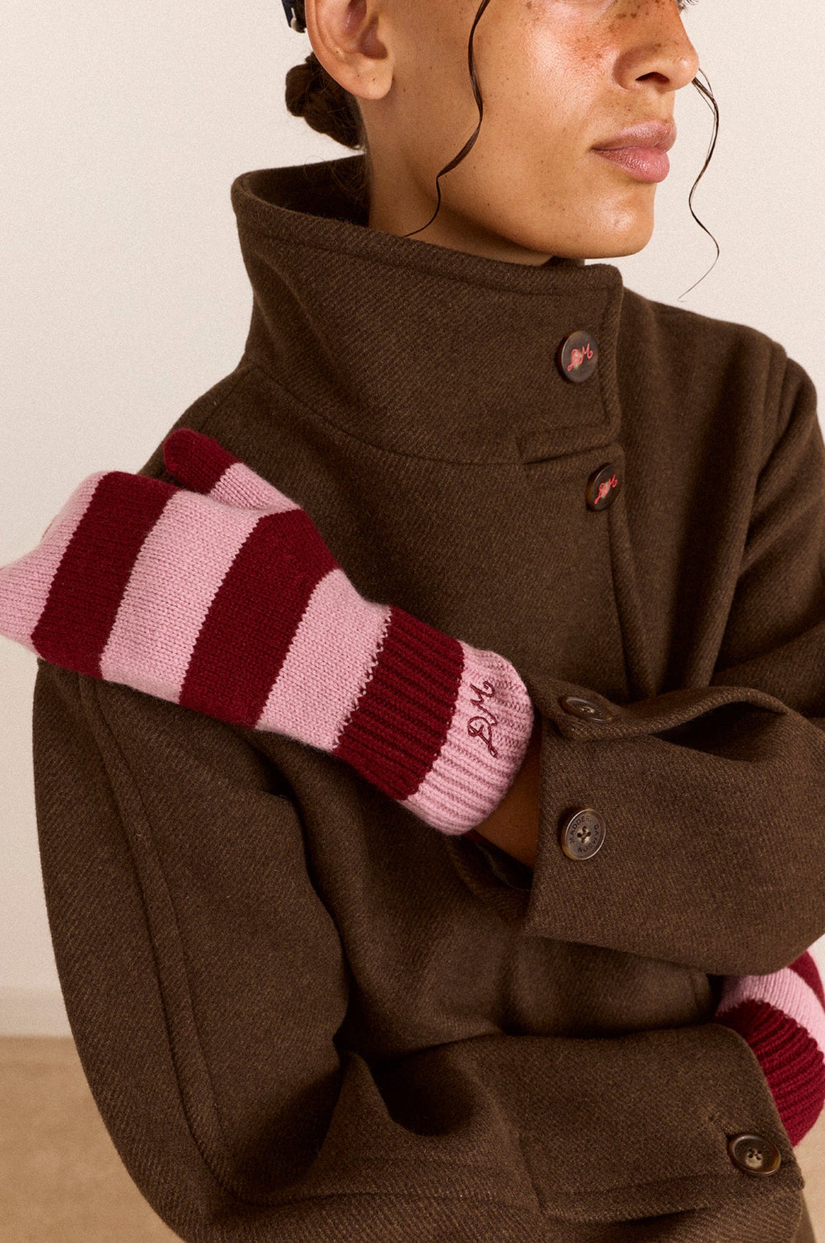 String Mittens Pink & Red Stripe