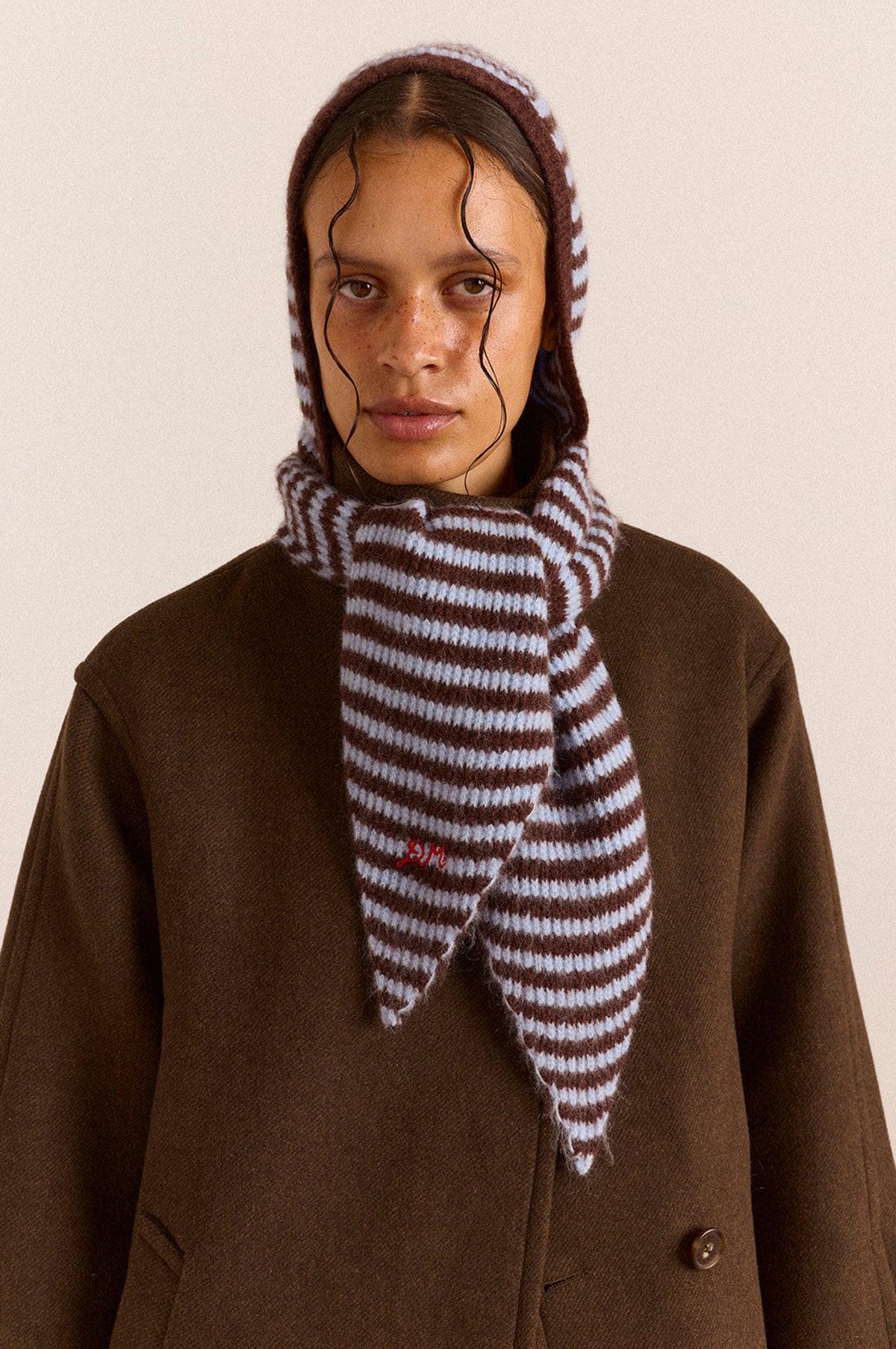 Tie Front Hood Blue & Choc Stripe