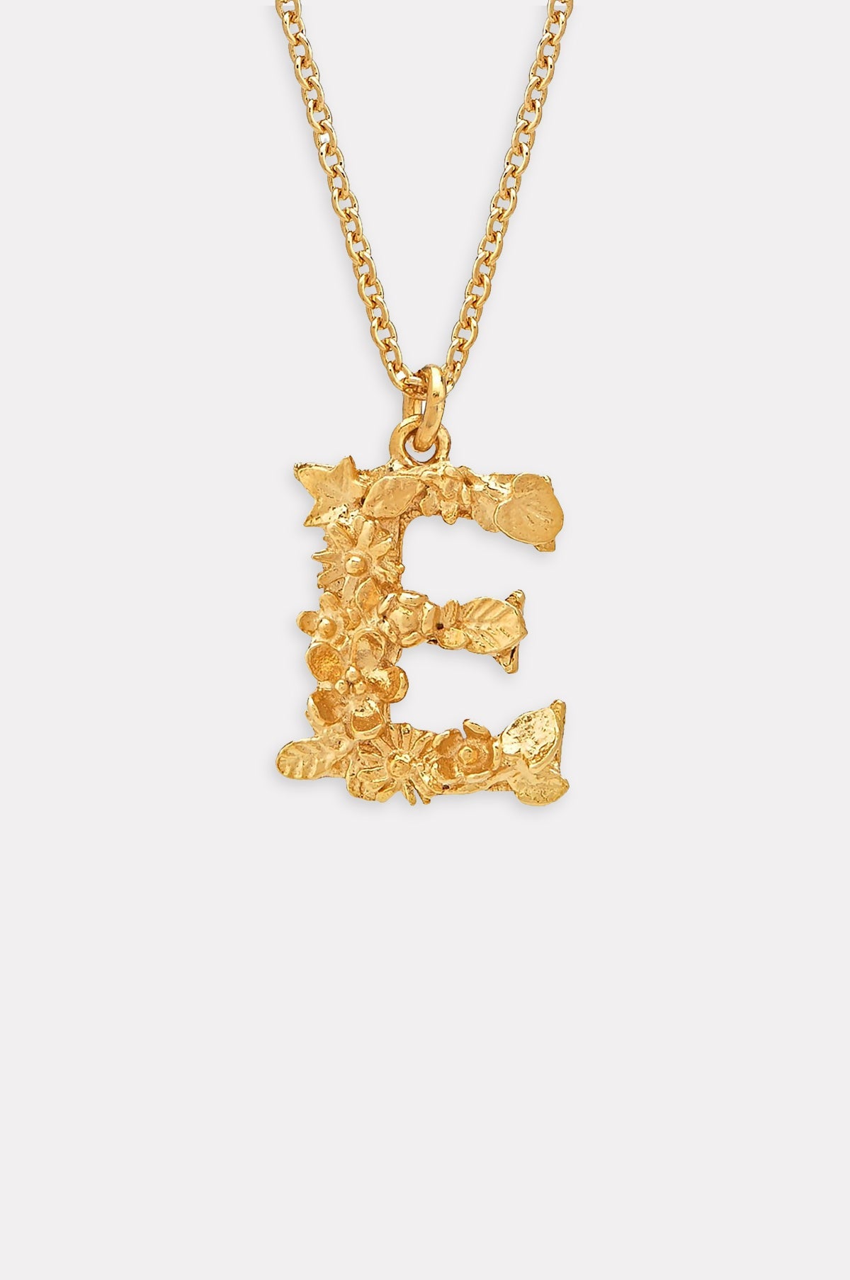 Floral Letter E Necklace Gold Plate