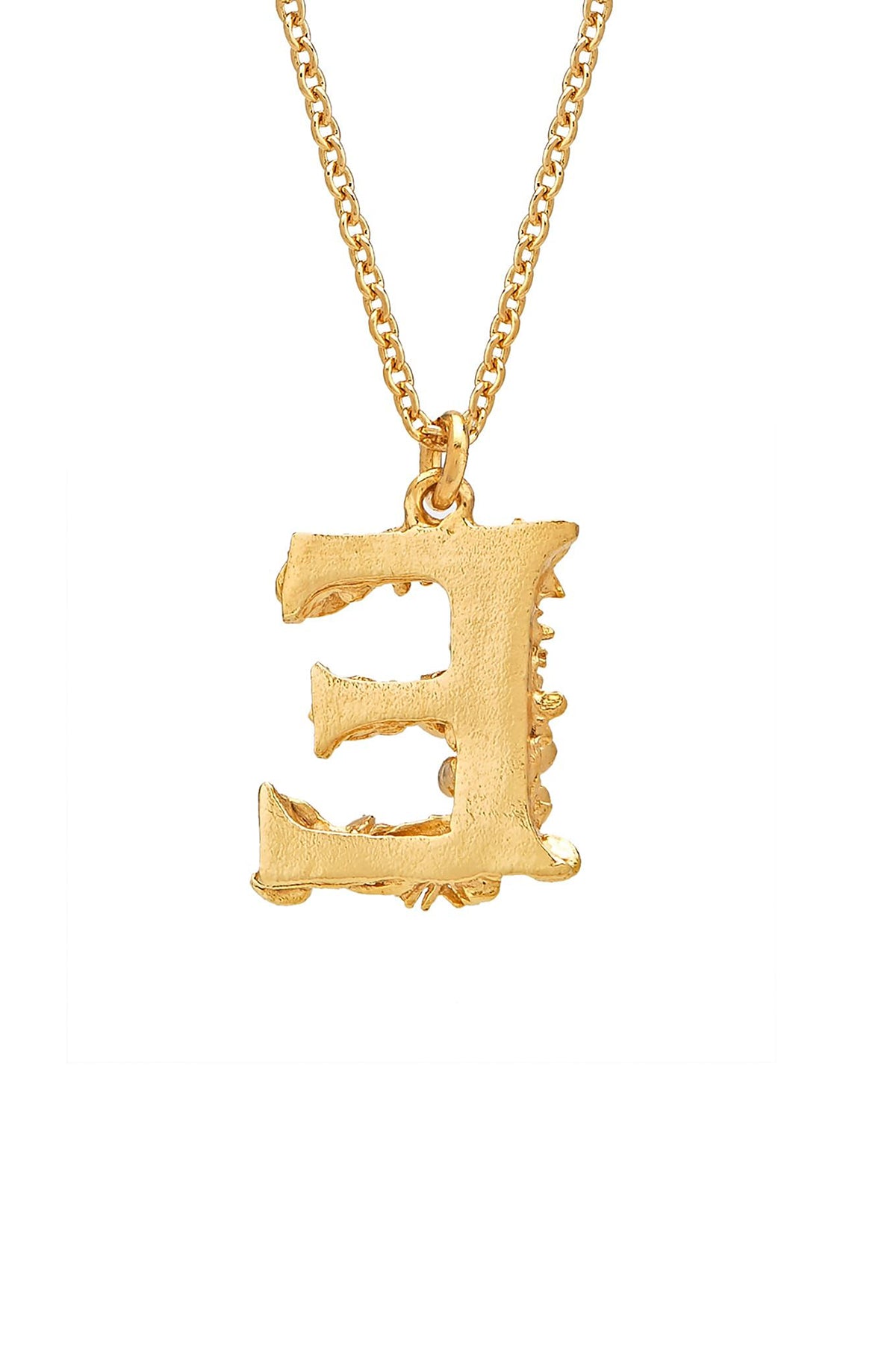Floral Letter E Necklace Gold Plate