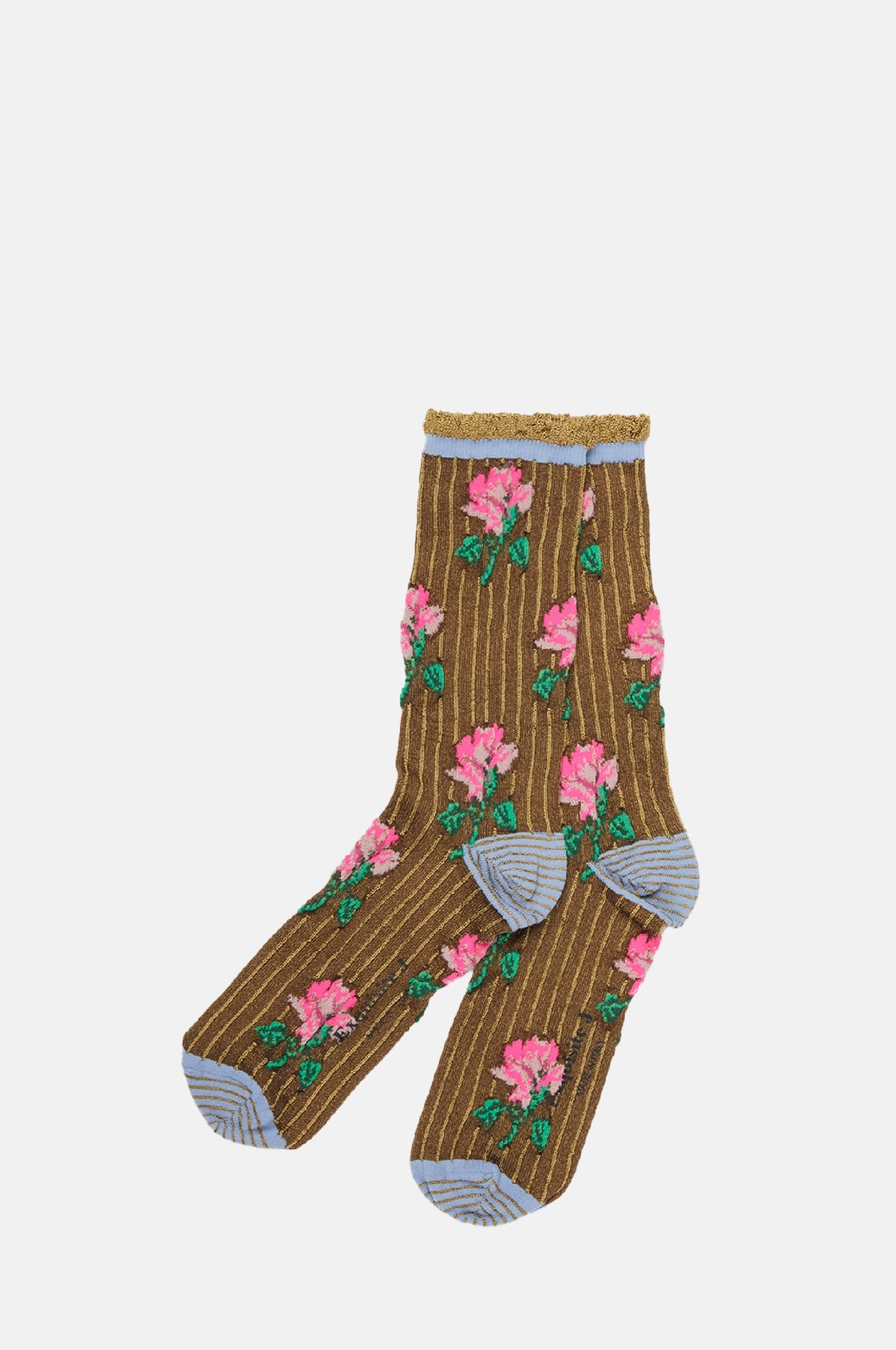 Floral Stripe Socks Brown