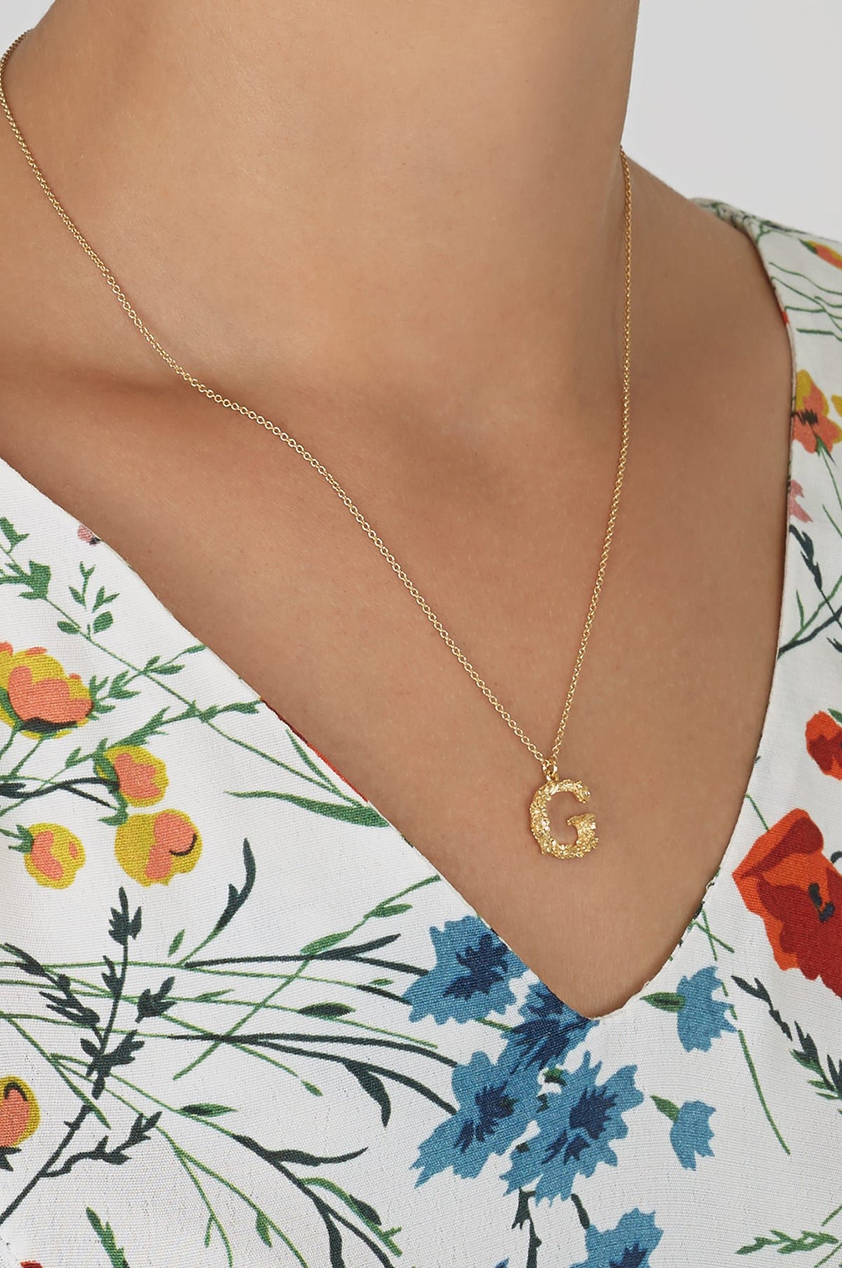 Floral Letter G Necklace Gold Plate