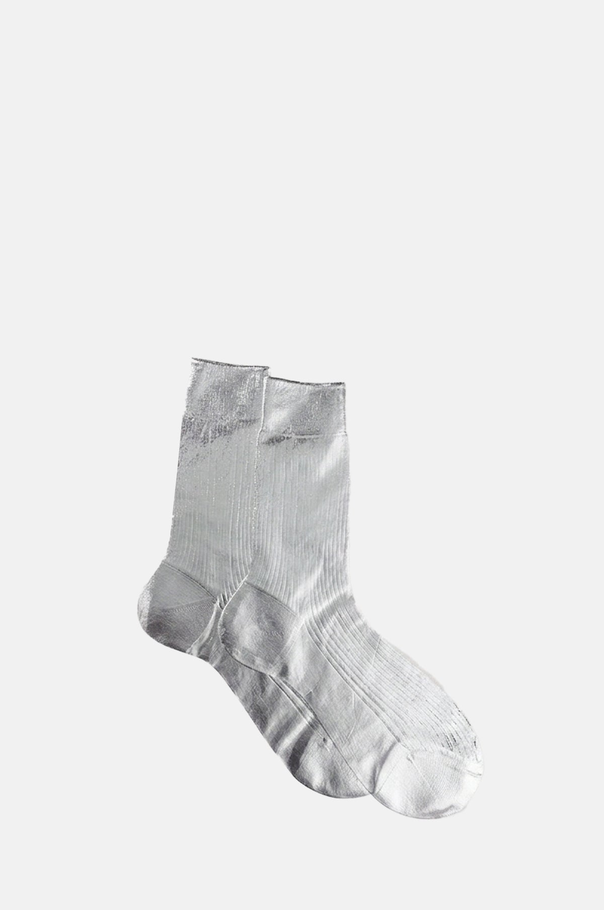 One Ribbed Laminated Socks Silver