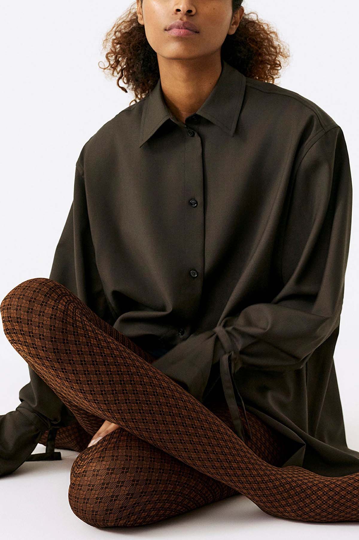 Clara Retro Patterned Tights Bourbon