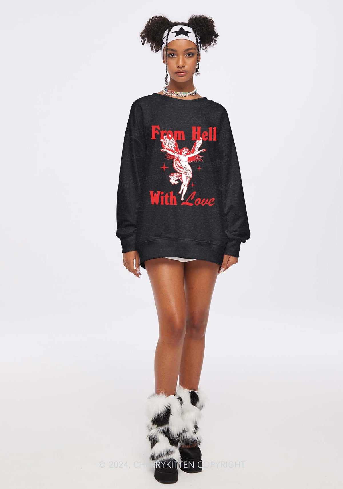 From Hell With Love Y2K Washed Sweatshirts Cherrykitten