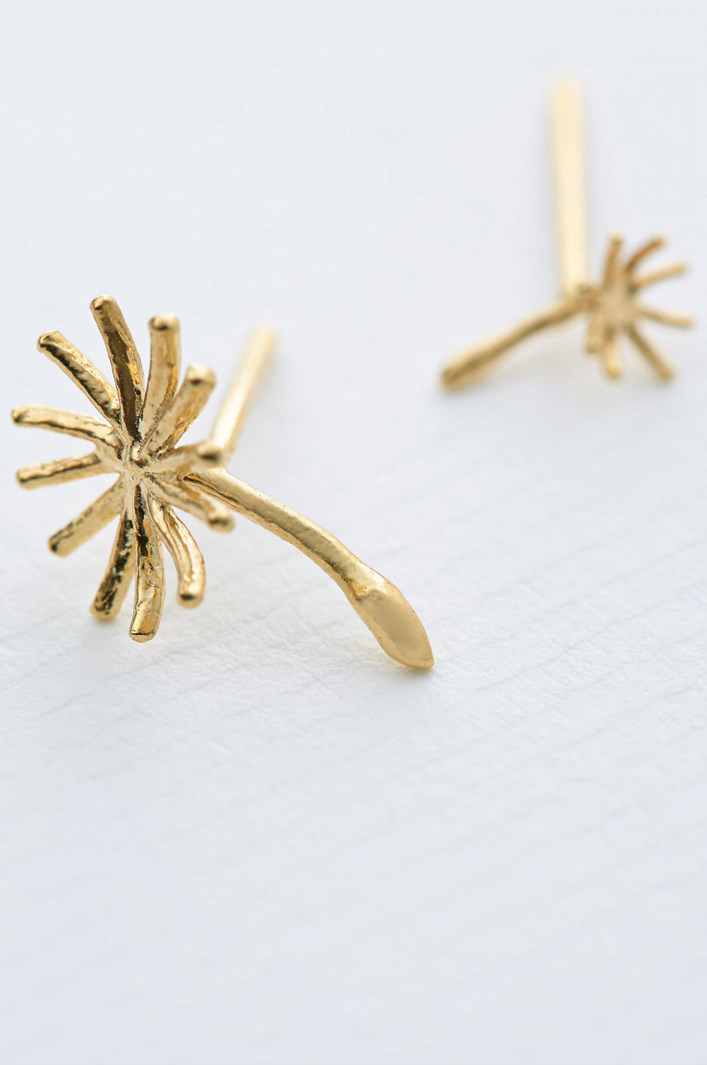 Asymmetric Dandelion Fluff Stud Earrings Gold Plate