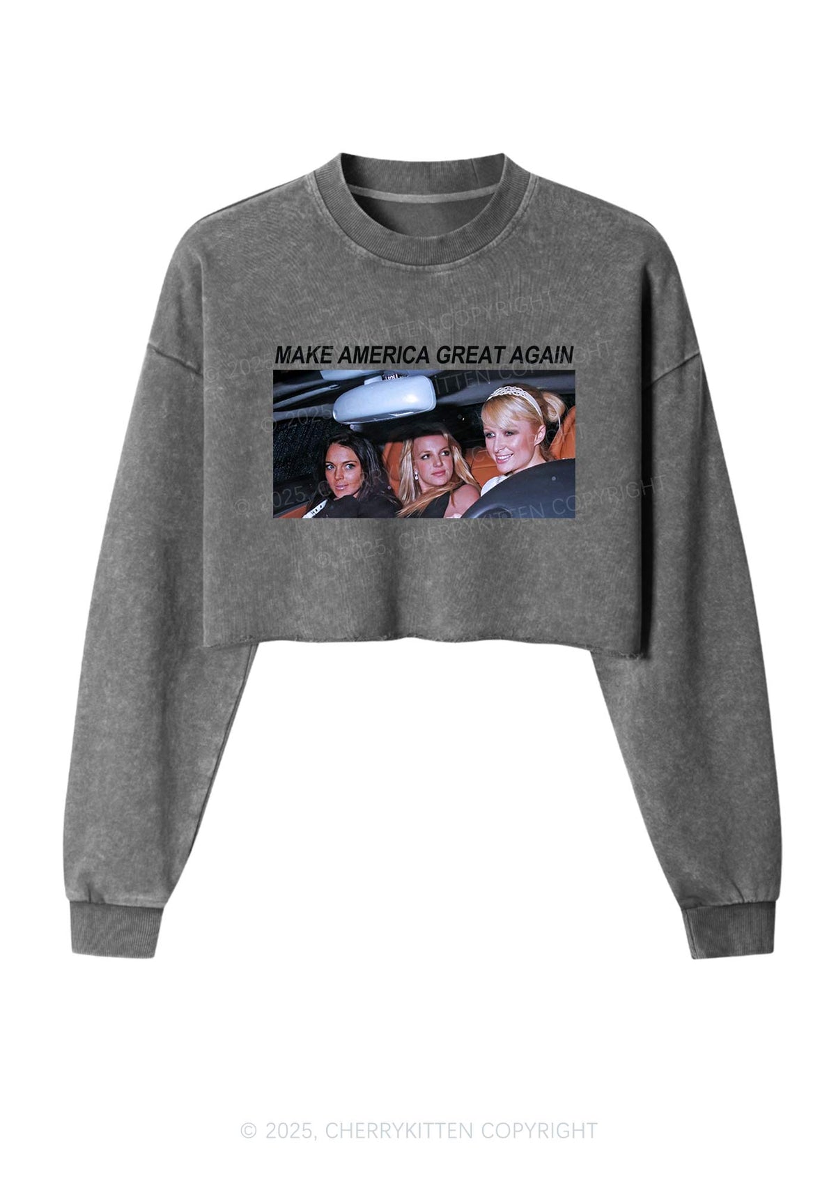 Make America Great Y2K Crop Washed Sweatshirts Cherrykitten