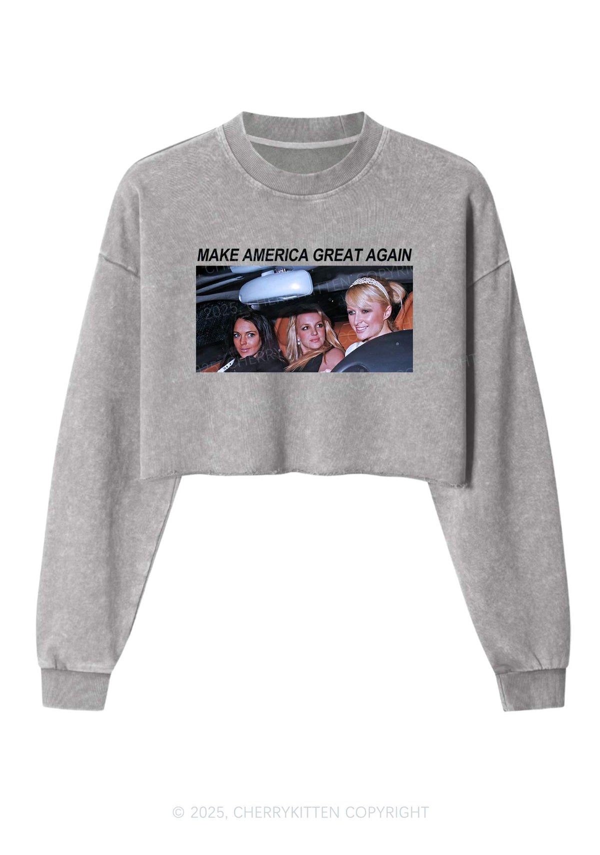 Make America Great Y2K Crop Washed Sweatshirts Cherrykitten