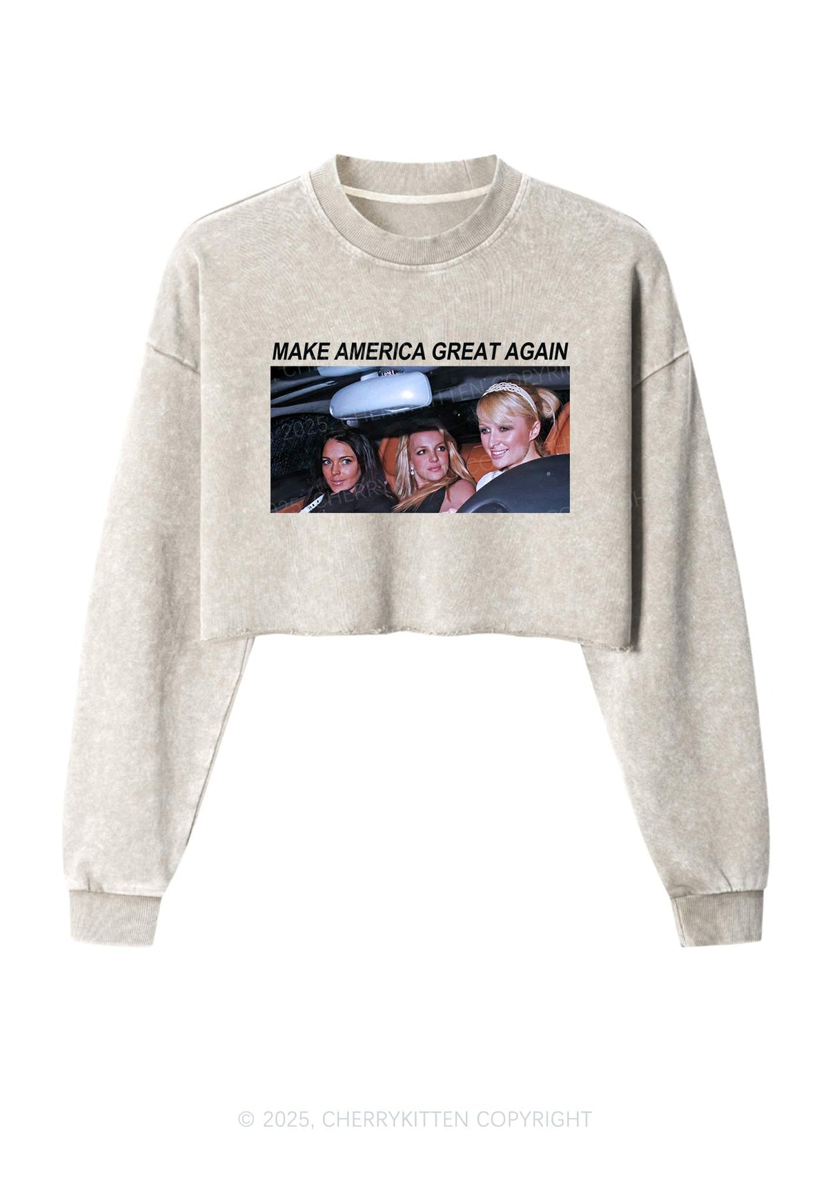 Make America Great Y2K Crop Washed Sweatshirts Cherrykitten