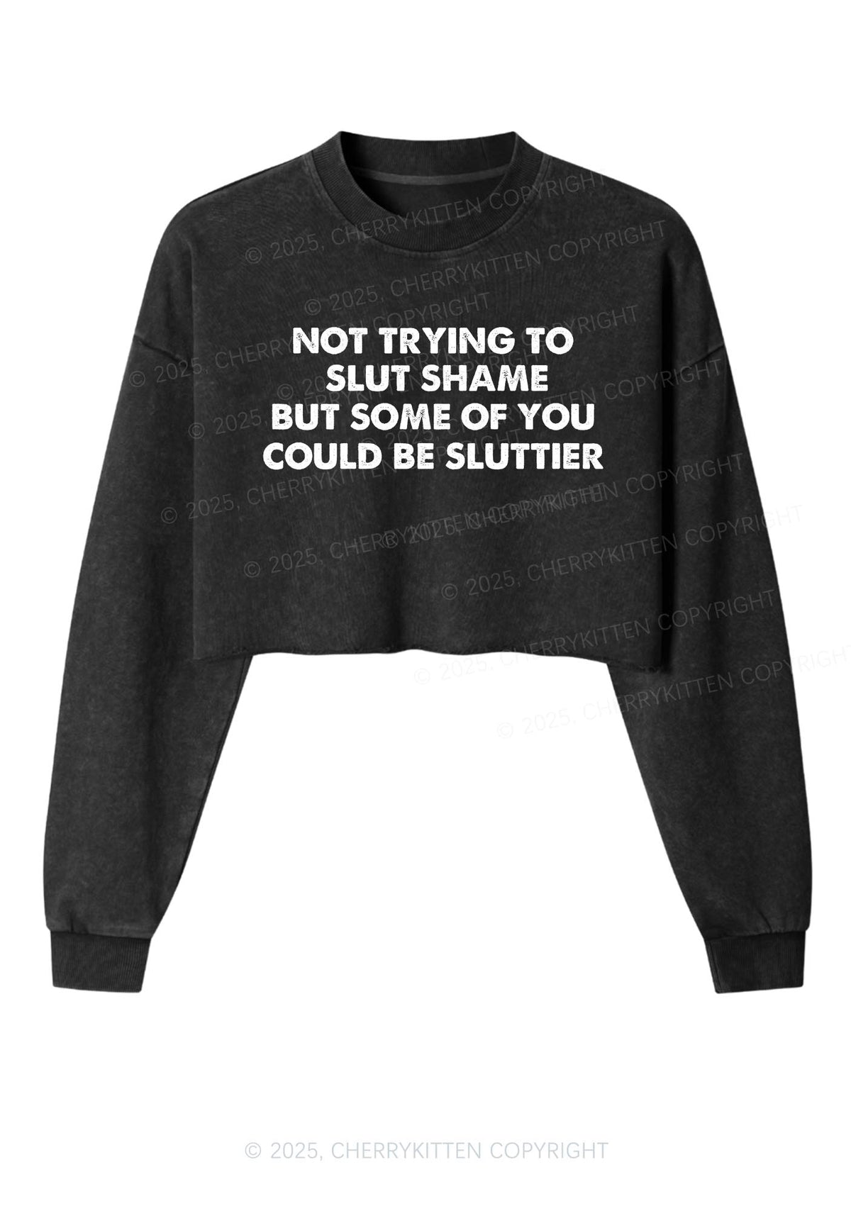 Not Trying To Slxt Shame Y2K Crop Washed Sweatshirts Cherrykitten