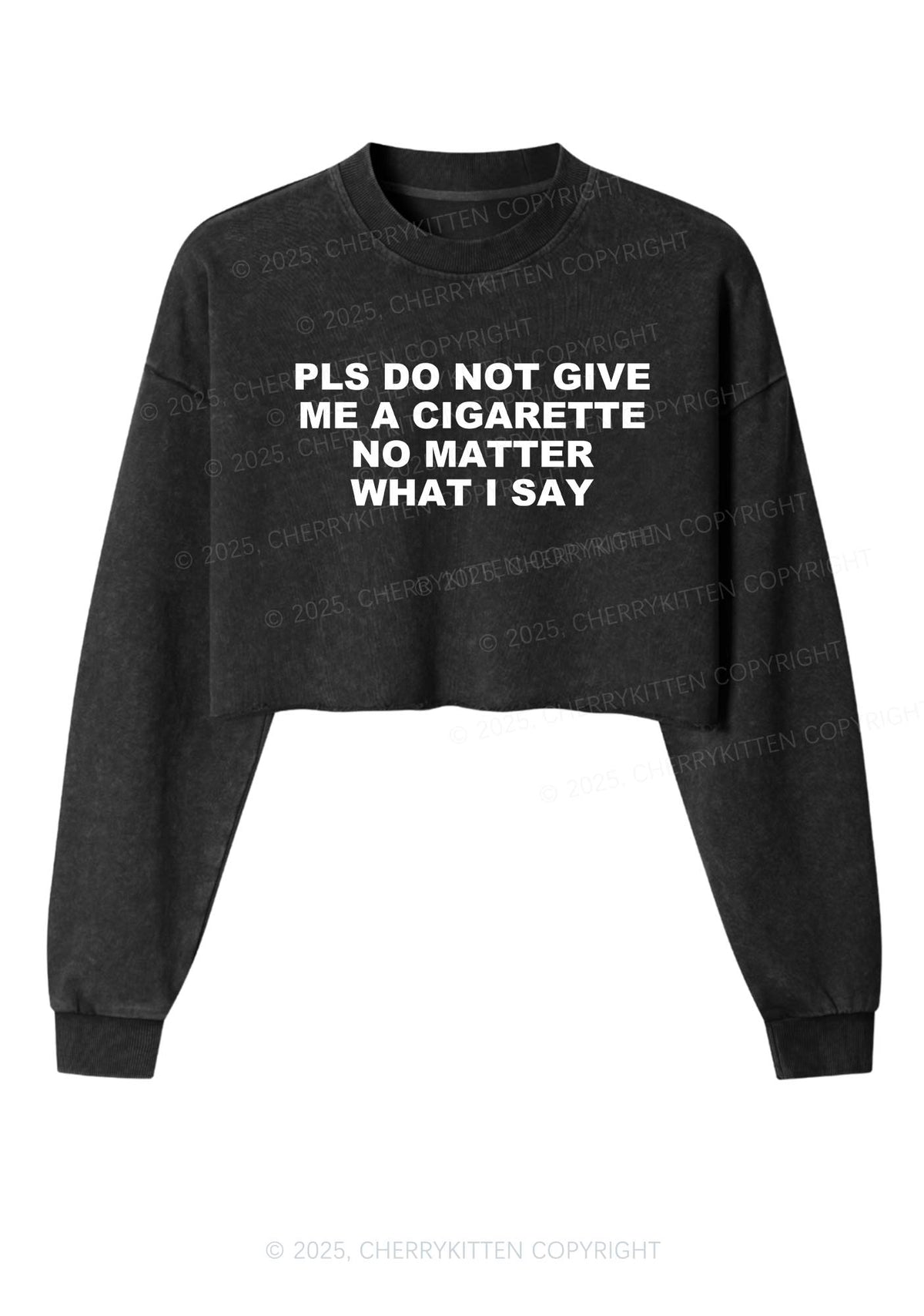 Dont Give Me Cigarette Y2K Crop Washed Sweatshirts Cherrykitten